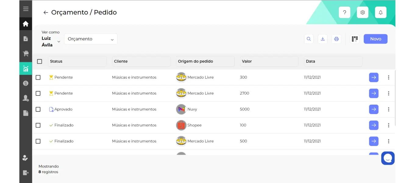 Nuvy ERP - Orçamento e Pedido